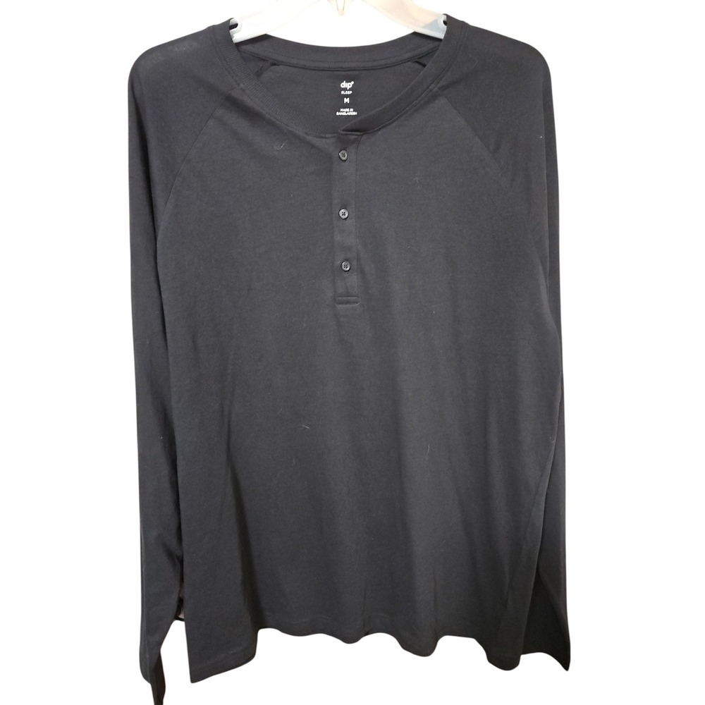 Dip Sleep Mens Long Sleeve Henley Shirt Black Raglan Size M  0622